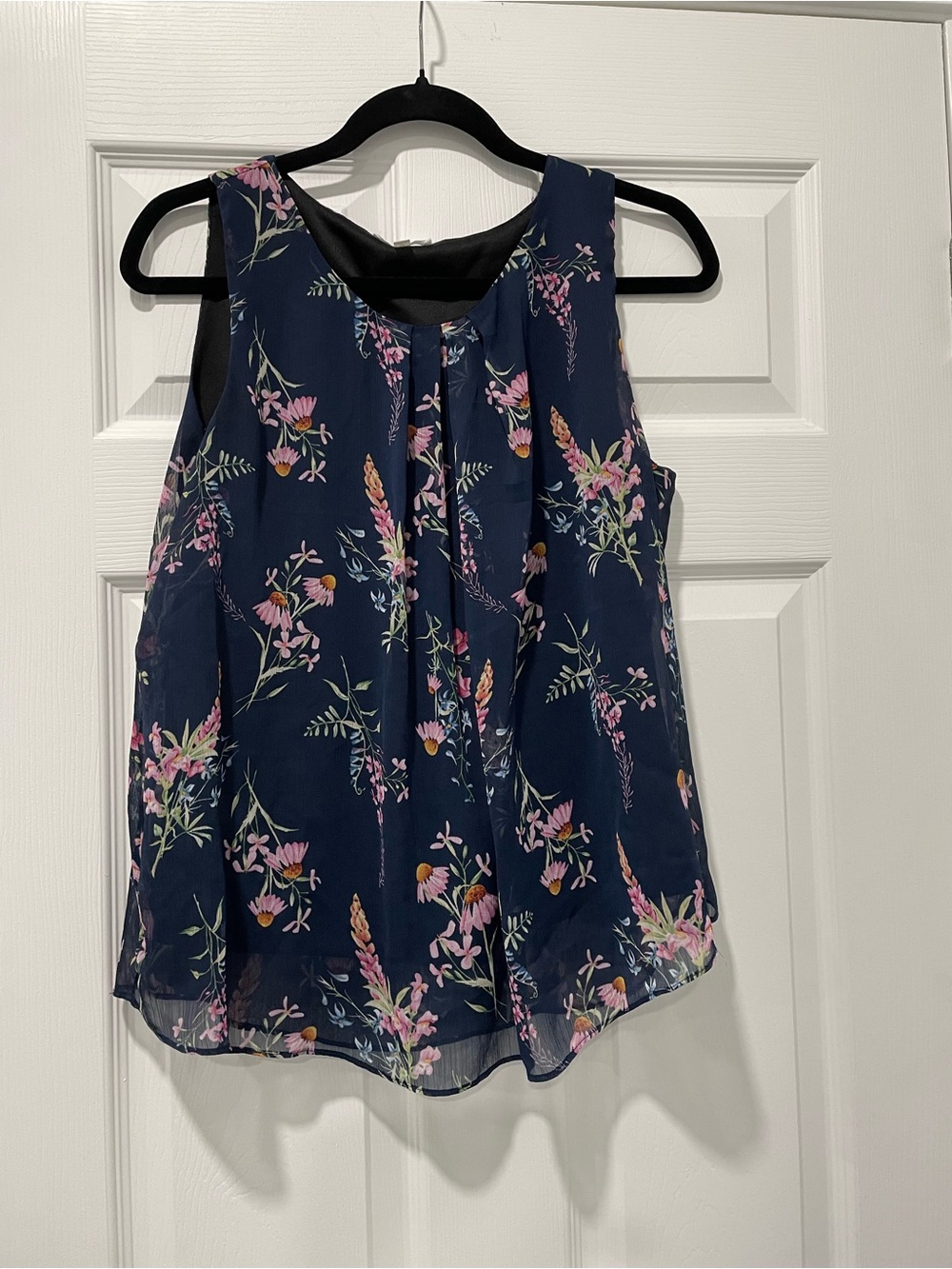 Milano Navy Floral Sleeveless Camisole - Pink & Green Accents